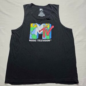 MTV Men XL 2022 Black Graphic Ringer Tank Top Retro Music Television Logo